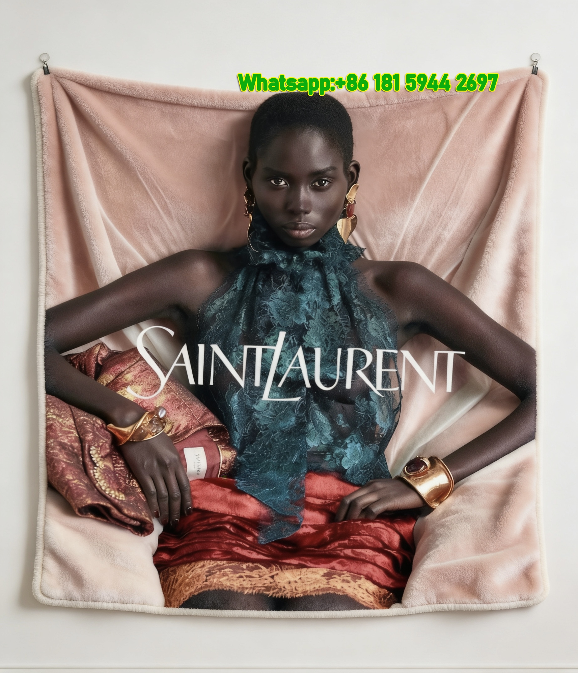 Yves Saint Laurent YSL Luxury Lace Couture Print Teal Red Gold Flannel Throw Blanket Premium Designer Printed Sofa Cover Blanket IMG_3307